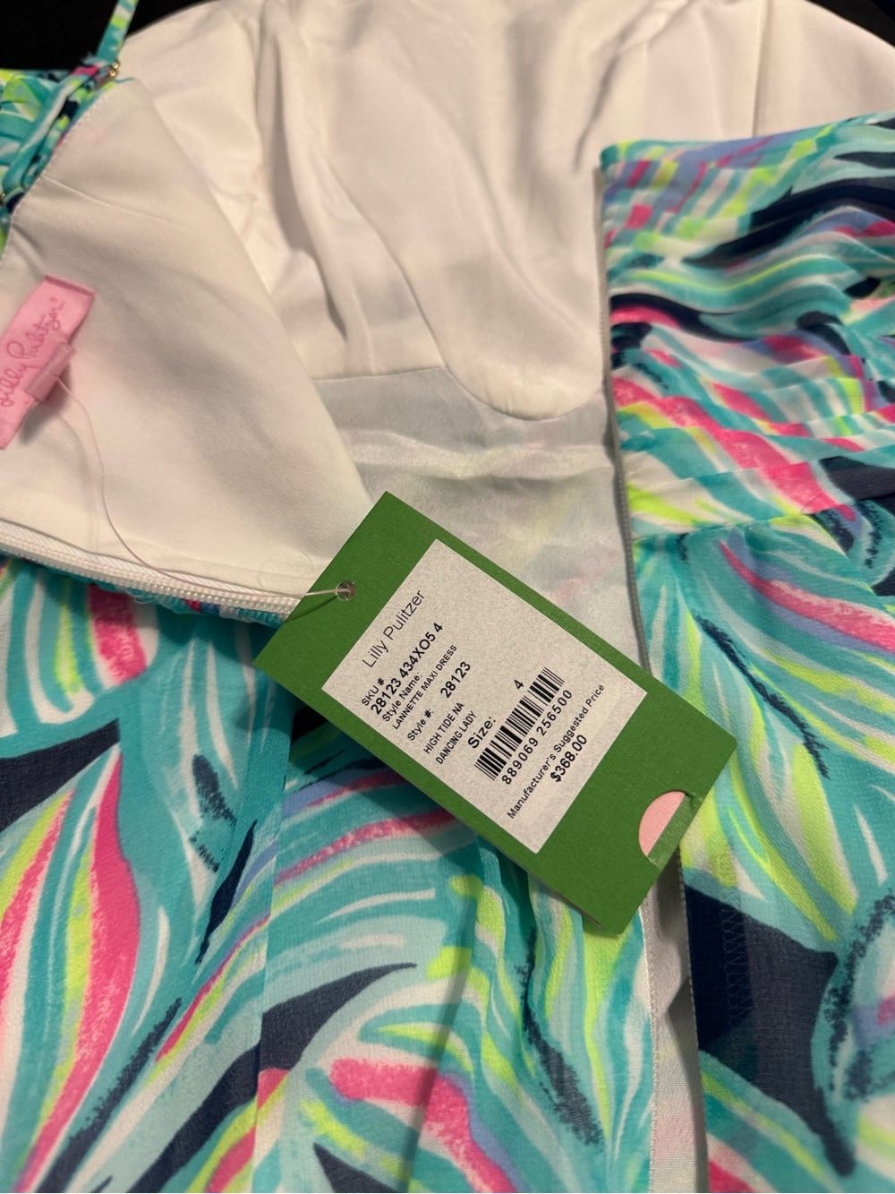 Lilly Pulitzer Teal Maxi Dress with Pink & Lime Leaf Print - Picture 2 of 4